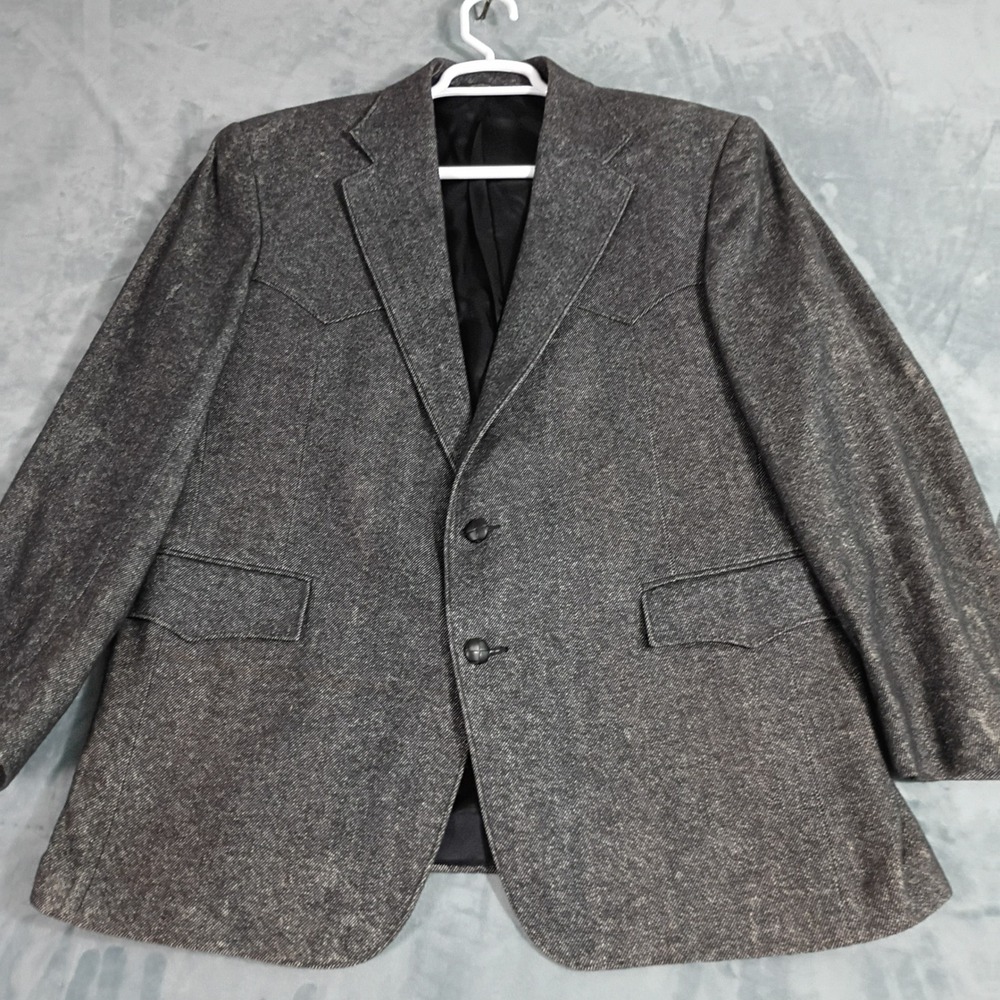 Pagano West Mens Western Blazer Grey Textured Two Button Sport Coat Made in USA